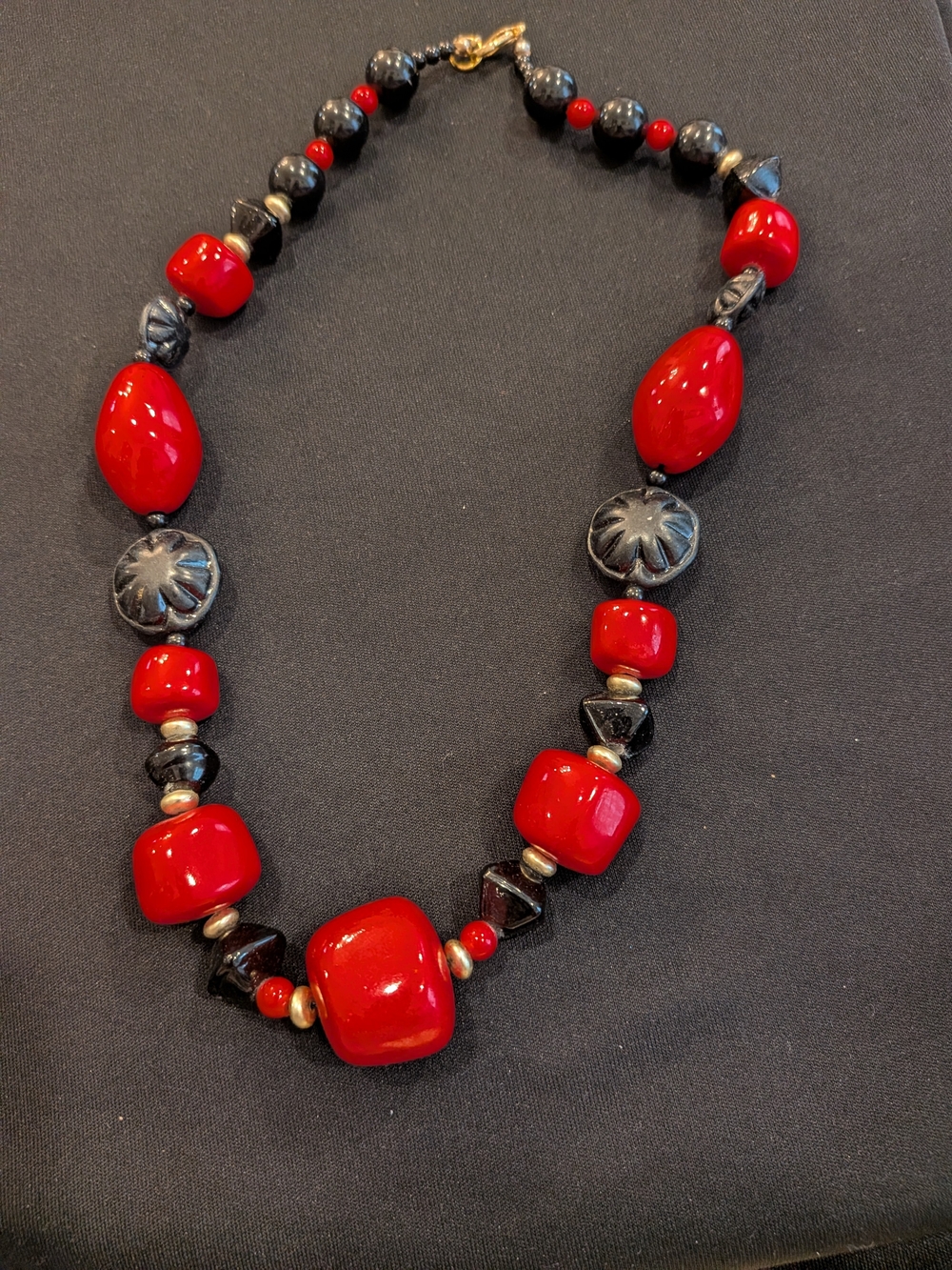 Red Beaded Statement Necklace 9.5"- Bold Red Women's Jewelry